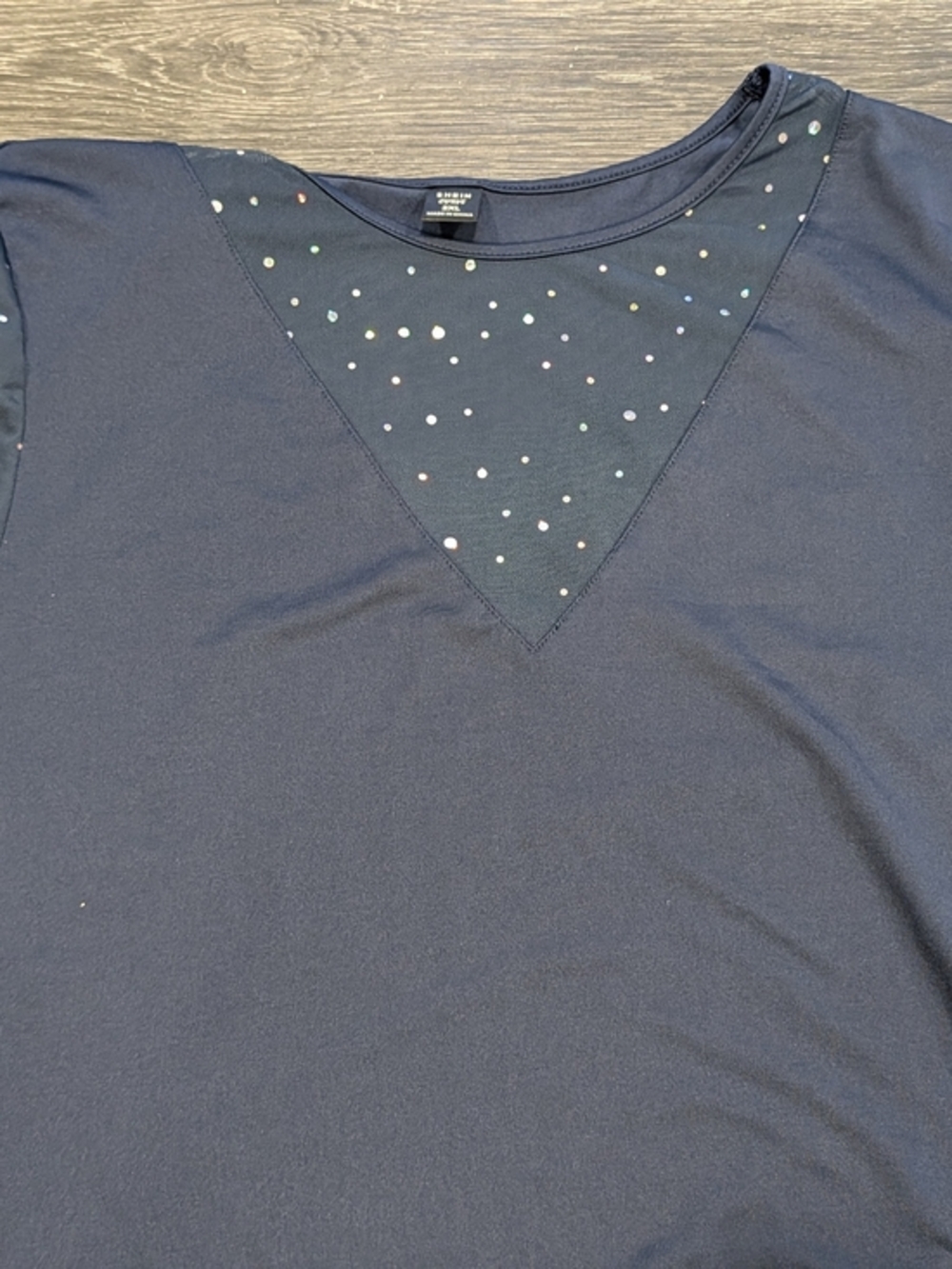 SHEIN Navy Short Sleeve Top with Iridescent Stud Accents
